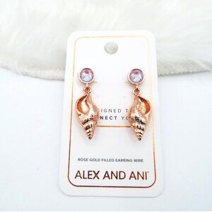 Alex and Ani Swarovski Crystal Rose Gold Filled Shell Earrings